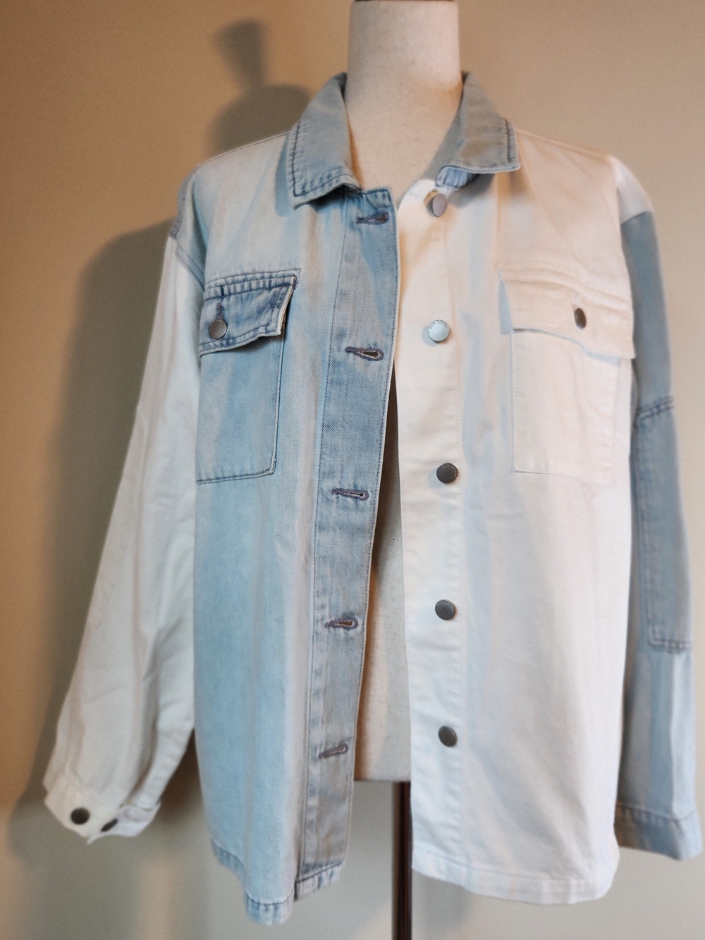 Women's Two-Tone Light Blue & White Denim Jacket
